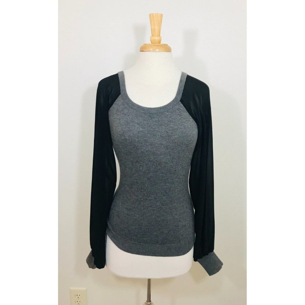 Reformation Wool Cashmere Top Sheer Sleeves Scoop Neck Black‎ Grey, M